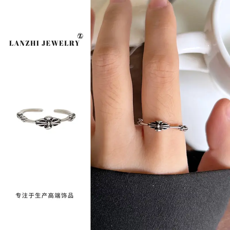 Lanzhi 925 Sterling Silver Ring, Personalized Punk Exaggerated Design Jewelry, Hip-Hop Open Ring, Non-Fading Niche