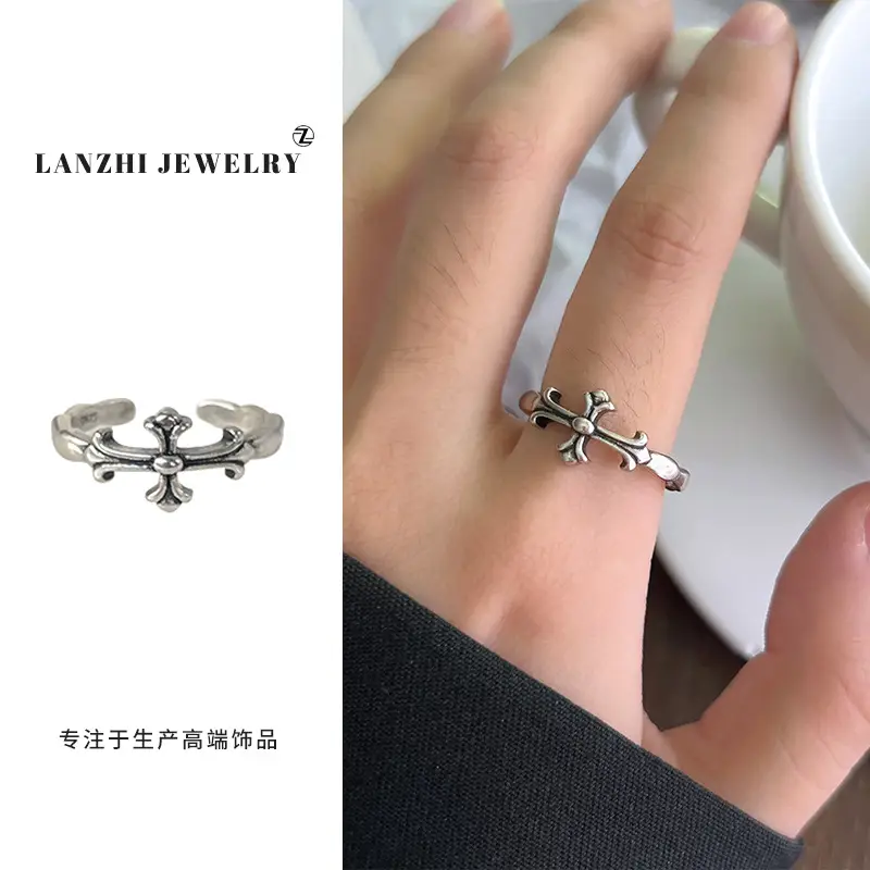 Lanzhi 925 Sterling Silver Ring, Personalized Punk Exaggerated Design Jewelry, Hip-Hop Open Ring, Non-Fading Niche