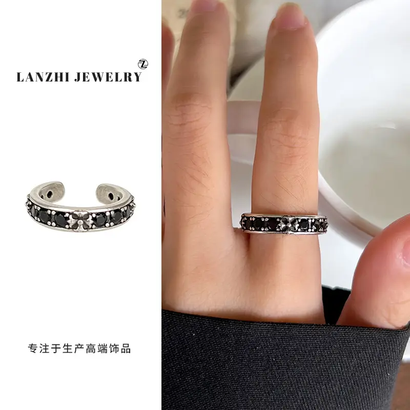 Lanzhi 925 Sterling Silver Ring, Personalized Punk Exaggerated Design Jewelry, Hip-Hop Open Ring, Non-Fading Niche