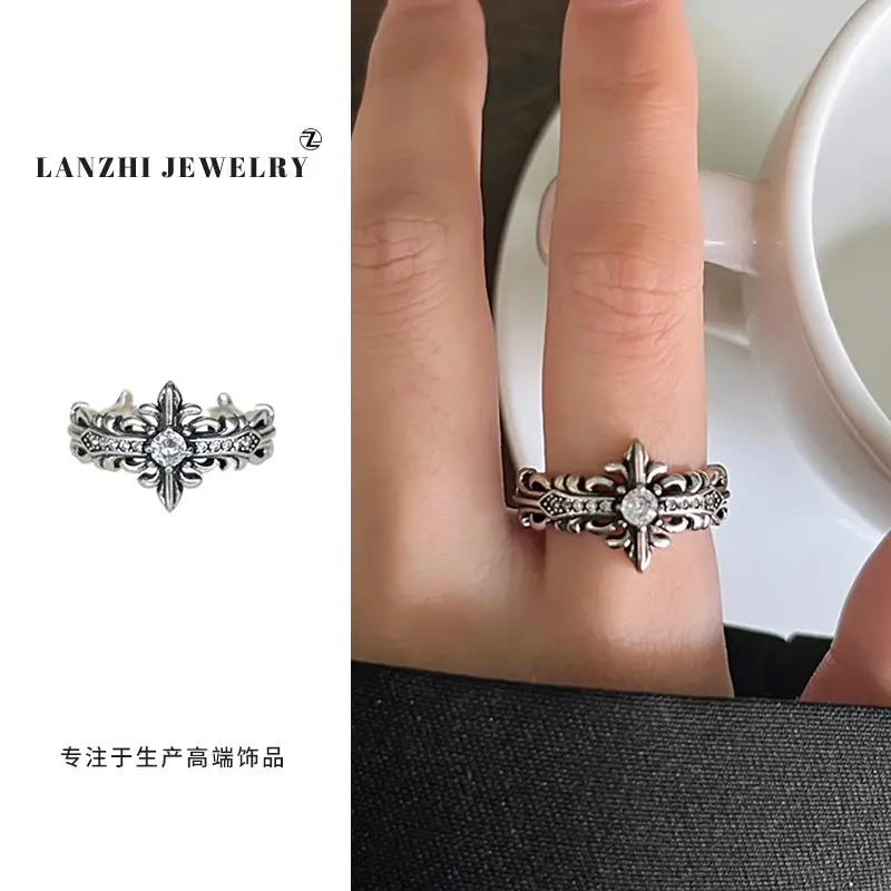 Lanzhi 925 Sterling Silver Ring, Personalized Punk Exaggerated Design Jewelry, Hip-Hop Open Ring, Non-Fading Niche