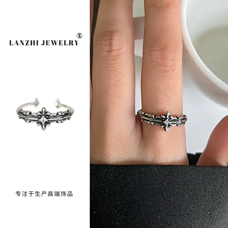 Lanzhi 925 Sterling Silver Ring, Personalized Punk Exaggerated Design Jewelry, Hip-Hop Open Ring, Non-Fading Niche