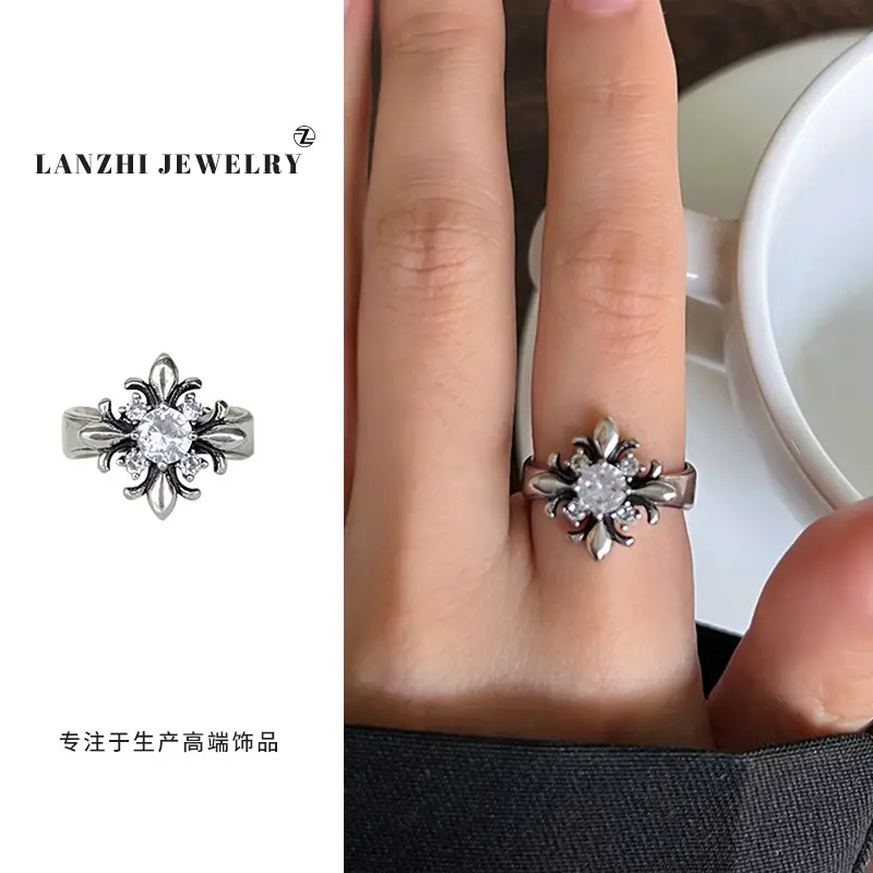 Lanzhi 925 Sterling Silver Ring, Personalized Punk Exaggerated Design Jewelry, Hip-Hop Open Ring, Non-Fading Niche