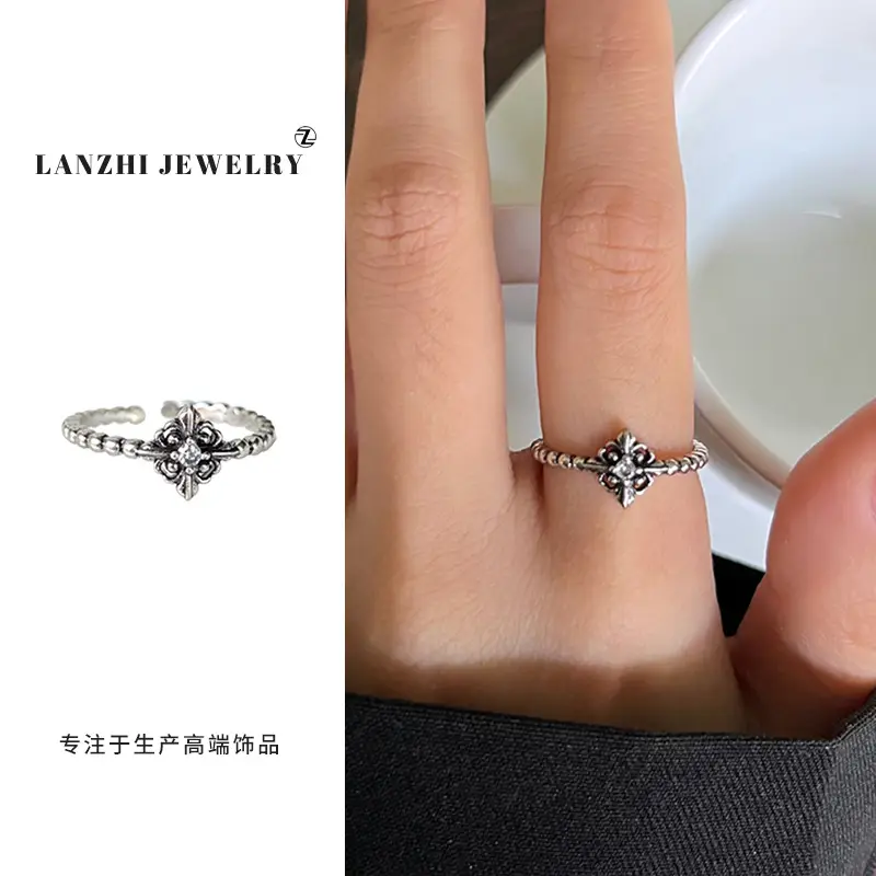 Lanzhi 925 Sterling Silver Ring, Personalized Punk Exaggerated Design Jewelry, Hip-Hop Open Ring, Non-Fading Niche