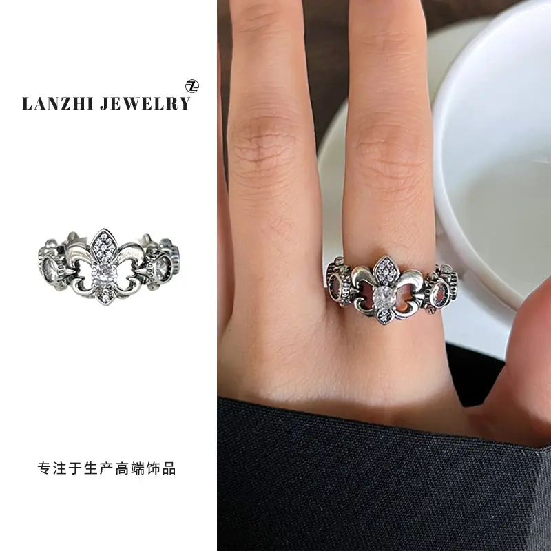 Lanzhi 925 Sterling Silver Ring, Personalized Punk Exaggerated Design Jewelry, Hip-Hop Open Ring, Non-Fading Niche