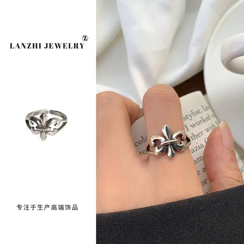 Lanzhi 925 Sterling Silver Ring, Personalized Punk Exaggerated Design Jewelry, Hip-Hop Open Ring, Non-Fading Niche