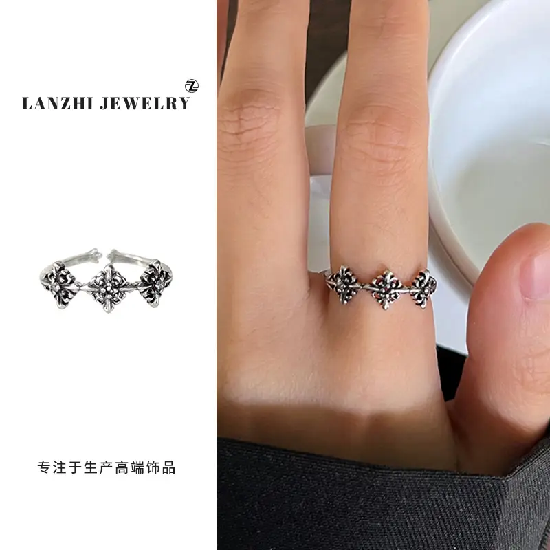 Lanzhi 925 Sterling Silver Ring, Personalized Punk Exaggerated Design Jewelry, Hip-Hop Open Ring, Non-Fading Niche