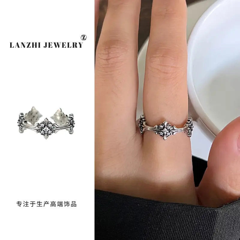 Lanzhi 925 Sterling Silver Ring, Personalized Punk Exaggerated Design Jewelry, Hip-Hop Open Ring, Non-Fading Niche