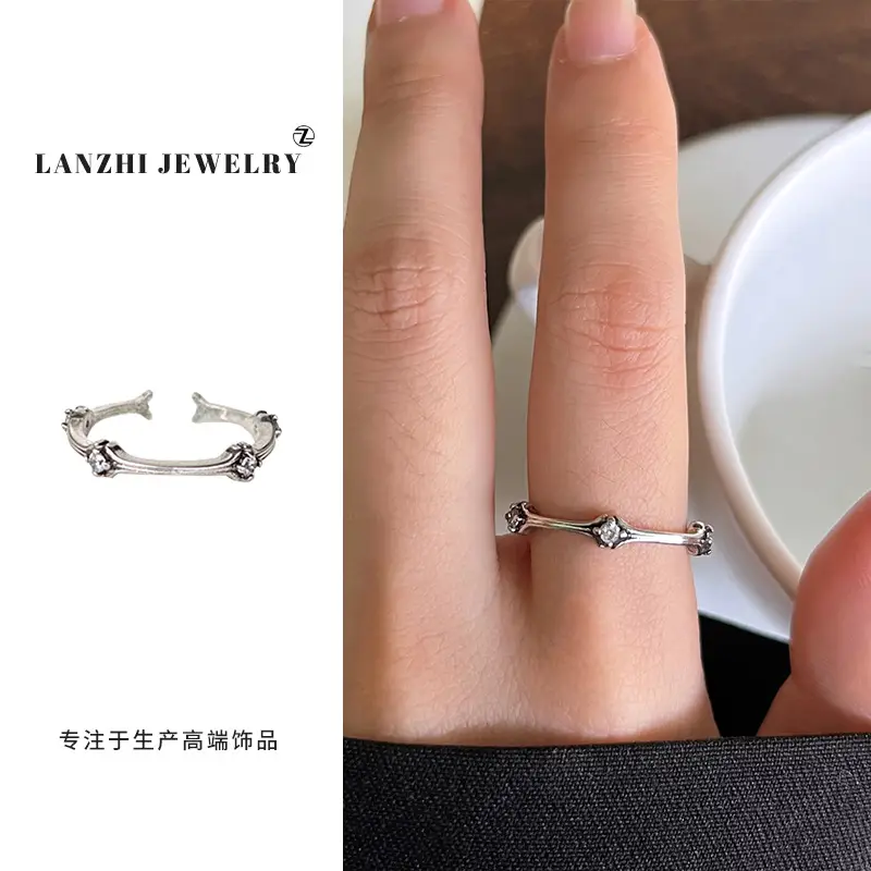 Lanzhi 925 Sterling Silver Ring, Personalized Punk Exaggerated Design Jewelry, Hip-Hop Open Ring, Non-Fading Niche