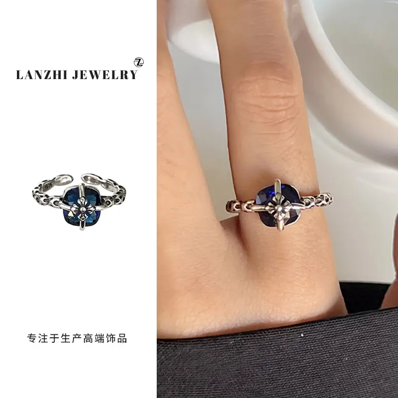 Lanzhi 925 Sterling Silver Ring, Personalized Punk Exaggerated Design Jewelry, Hip-Hop Open Ring, Non-Fading Niche