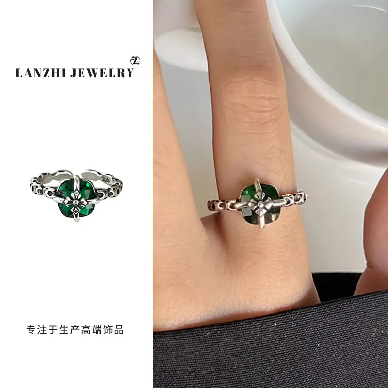 Lanzhi 925 Sterling Silver Ring, Personalized Punk Exaggerated Design Jewelry, Hip-Hop Open Ring, Non-Fading Niche