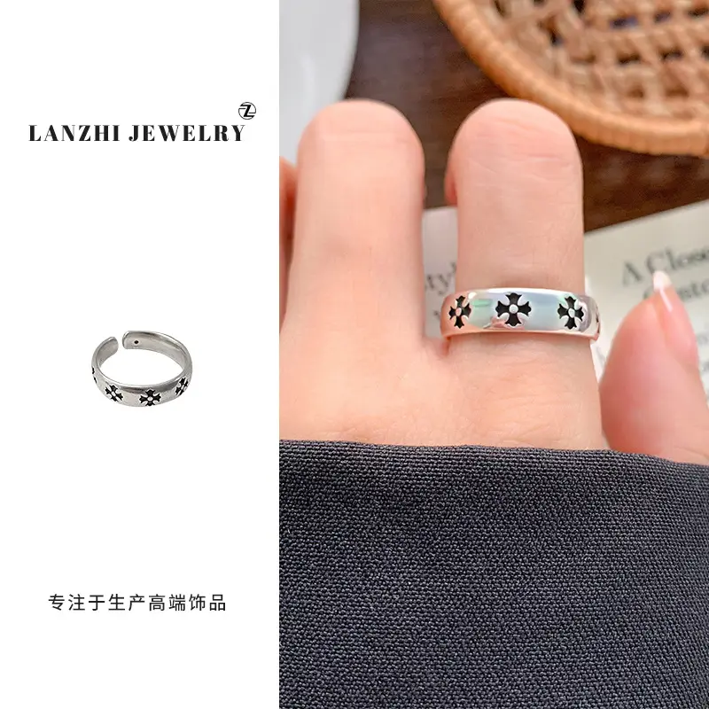 Lanzhi 925 Sterling Silver Ring, Personalized Punk Exaggerated Design Jewelry, Hip-Hop Open Ring, Non-Fading Niche
