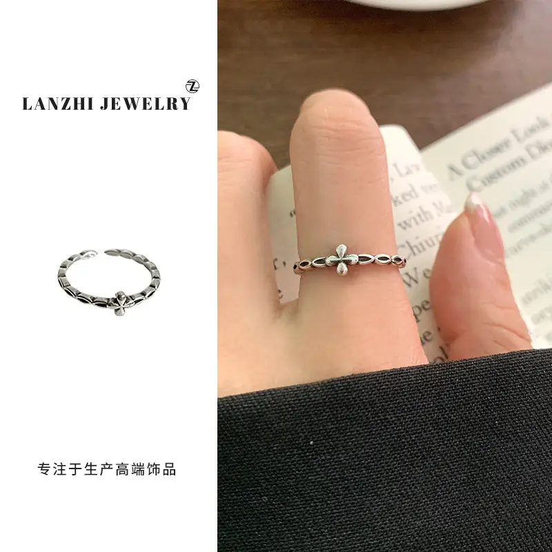 Lanzhi 925 Sterling Silver Ring, Personalized Punk Exaggerated Design Jewelry, Hip-Hop Open Ring, Non-Fading Niche