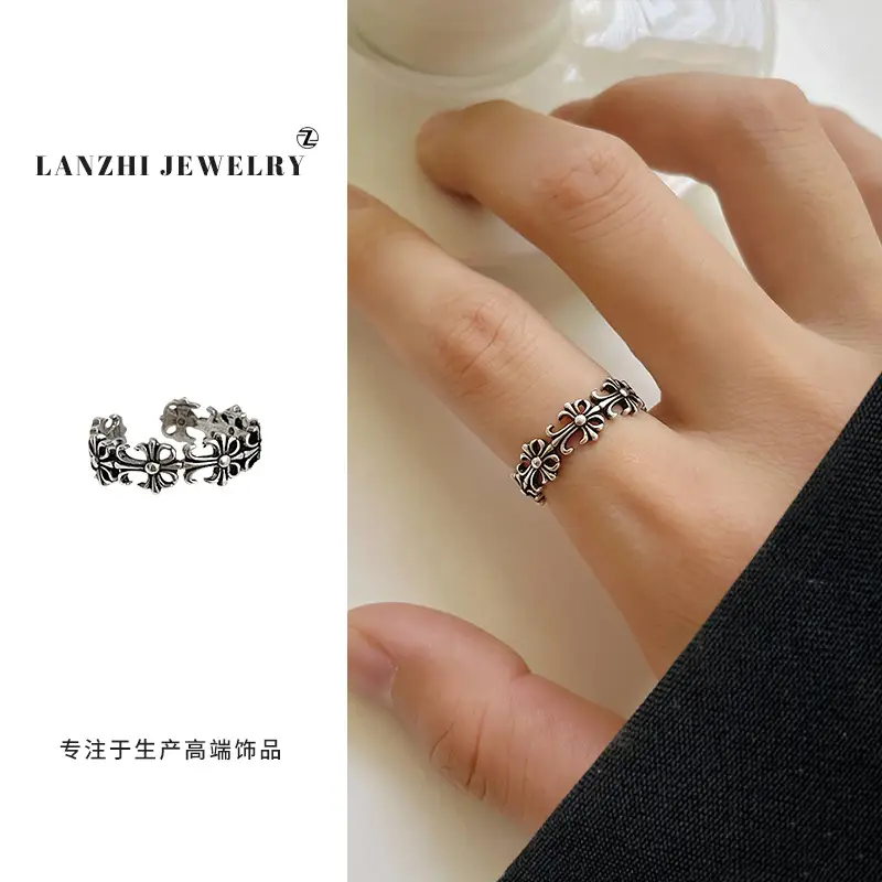 Lanzhi 925 Sterling Silver Ring, Personalized Punk Exaggerated Design Jewelry, Hip-Hop Open Ring, Non-Fading Niche
