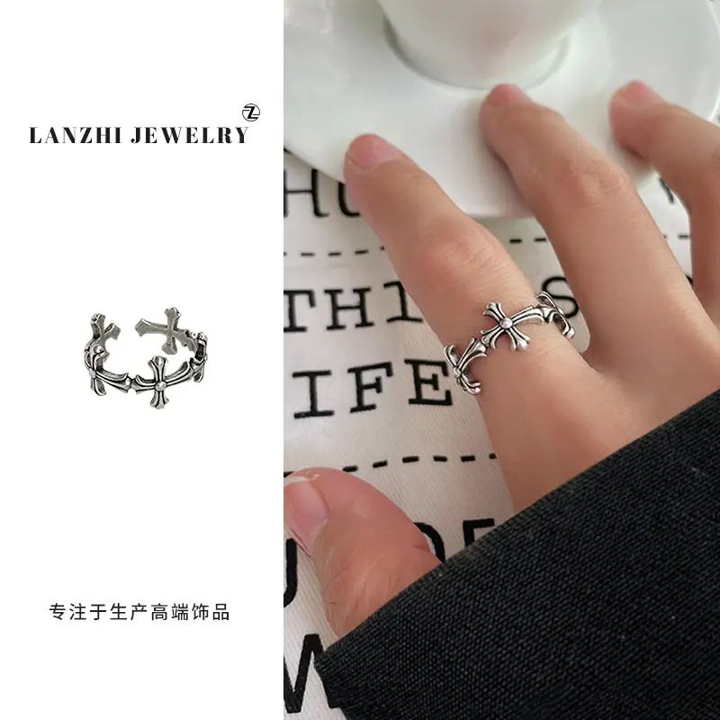 Lanzhi 925 Sterling Silver Ring, Personalized Punk Exaggerated Design Jewelry, Hip-Hop Open Ring, Non-Fading Niche