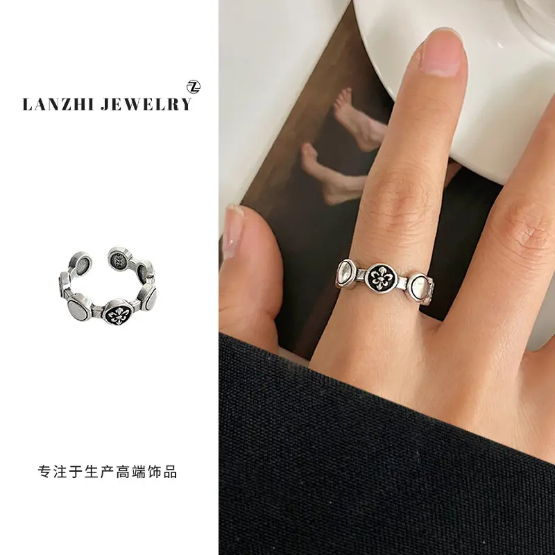 Lanzhi 925 Sterling Silver Ring, Personalized Punk Exaggerated Design Jewelry, Hip-Hop Open Ring, Non-Fading Niche