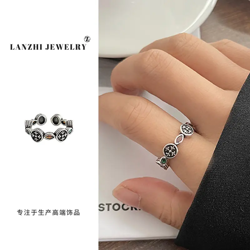 Lanzhi 925 Sterling Silver Ring, Personalized Punk Exaggerated Design Jewelry, Hip-Hop Open Ring, Non-Fading Niche
