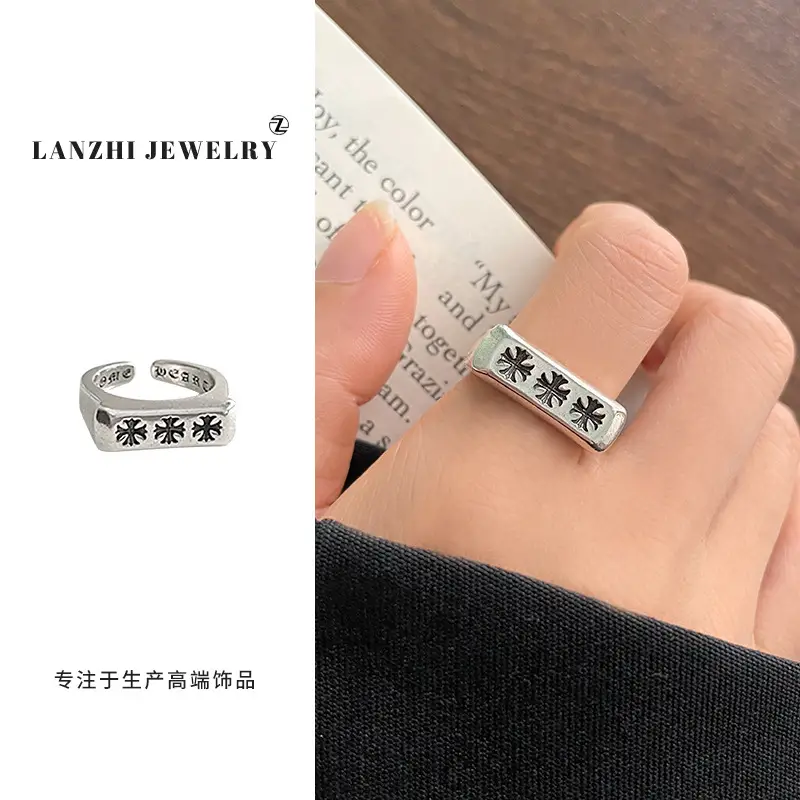 Lanzhi 925 Sterling Silver Ring, Personalized Punk Exaggerated Design Jewelry, Hip-Hop Open Ring, Non-Fading Niche