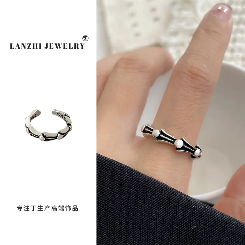 Lanzhi 925 Sterling Silver Ring, Personalized Punk Exaggerated Design Jewelry, Hip-Hop Open Ring, Non-Fading Niche