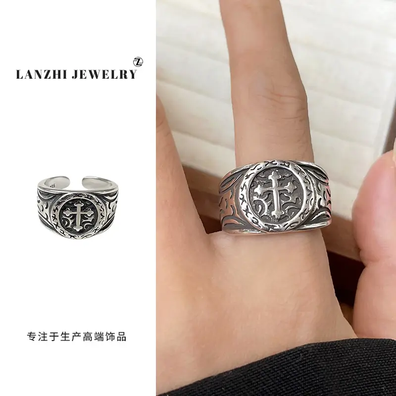 Lanzhi 925 Sterling Silver Ring, Personalized Punk Exaggerated Design Jewelry, Hip-Hop Open Ring, Non-Fading Niche