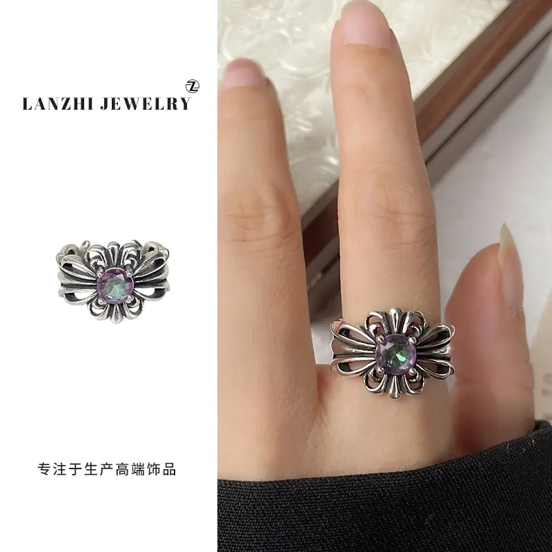 Lanzhi 925 Sterling Silver Ring, Personalized Punk Exaggerated Design Jewelry, Hip-Hop Open Ring, Non-Fading Niche