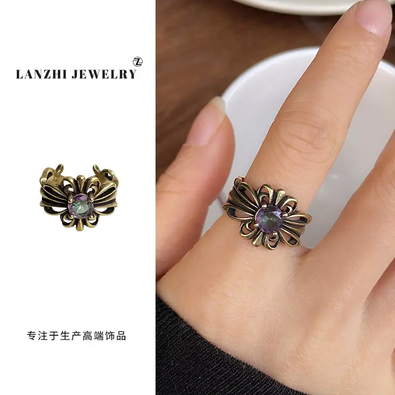 Lanzhi 925 Sterling Silver Ring, Personalized Punk Exaggerated Design Jewelry, Hip-Hop Open Ring, Non-Fading Niche