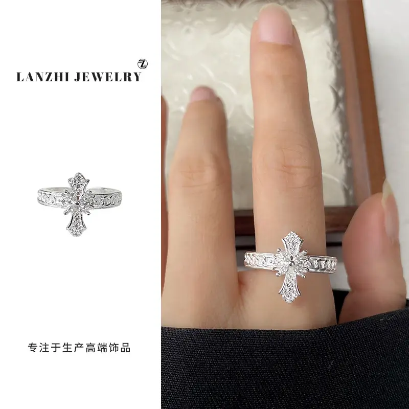 Lanzhi 925 Sterling Silver Ring, Personalized Punk Exaggerated Design Jewelry, Hip-Hop Open Ring, Non-Fading Niche