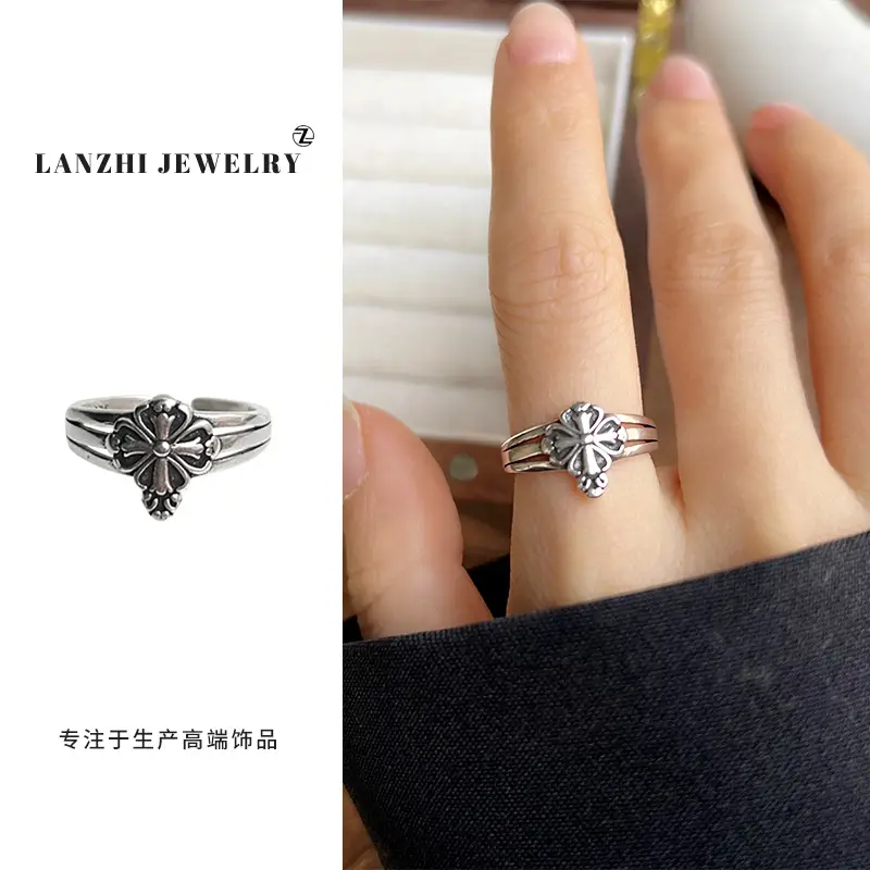 Lanzhi 925 Sterling Silver Ring, Personalized Punk Exaggerated Design Jewelry, Hip-Hop Open Ring, Non-Fading Niche