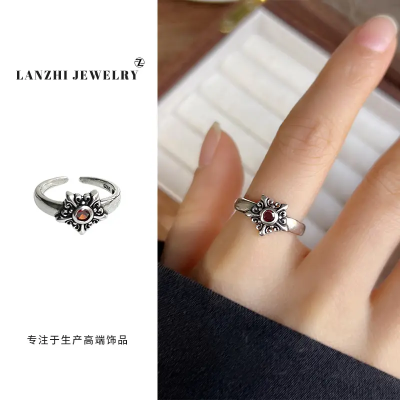 Lanzhi 925 Sterling Silver Ring, Personalized Punk Exaggerated Design Jewelry, Hip-Hop Open Ring, Non-Fading Niche