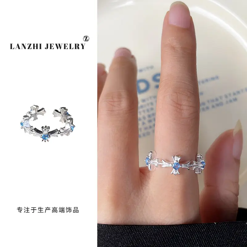 Lanzhi 925 Sterling Silver Ring, Personalized Punk Exaggerated Design Jewelry, Hip-Hop Open Ring, Non-Fading Niche