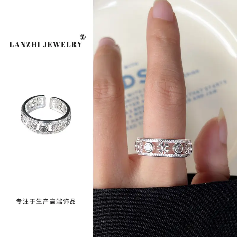 Lanzhi 925 Sterling Silver Ring, Personalized Punk Exaggerated Design Jewelry, Hip-Hop Open Ring, Non-Fading Niche