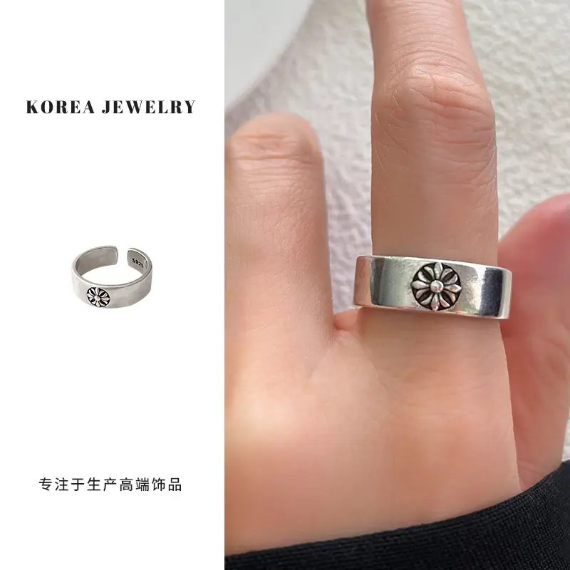 Lanzhi 925 Sterling Silver Ring, Personalized Punk Exaggerated Design Jewelry, Hip-Hop Open Ring, Non-Fading Niche