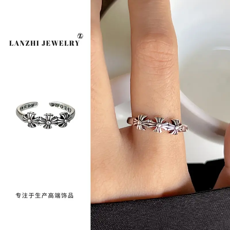 Lanzhi 925 Sterling Silver Ring, Personalized Punk Exaggerated Design Jewelry, Hip-Hop Open Ring, Non-Fading Niche