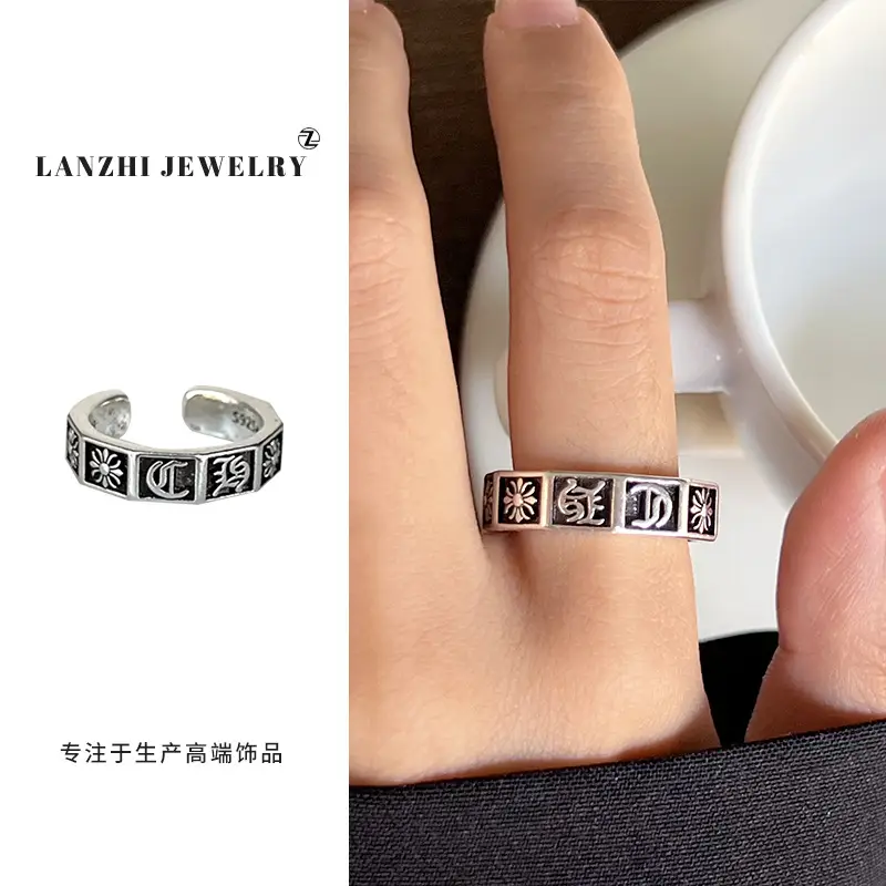 Lanzhi 925 Sterling Silver Ring, Personalized Punk Exaggerated Design Jewelry, Hip-Hop Open Ring, Non-Fading Niche