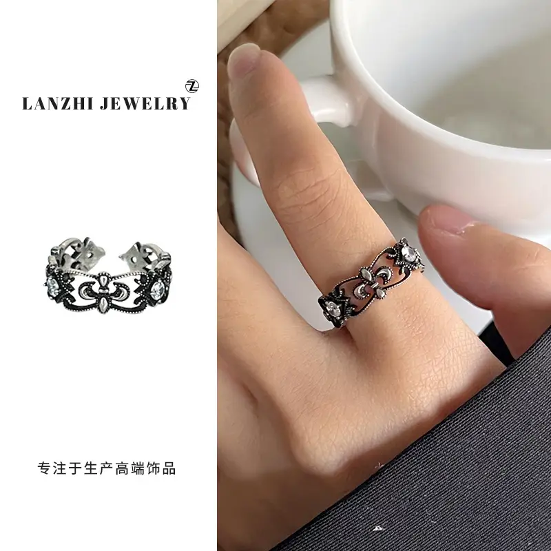 Lanzhi 925 Sterling Silver Ring, Personalized Punk Exaggerated Design Jewelry, Hip-Hop Open Ring, Non-Fading Niche