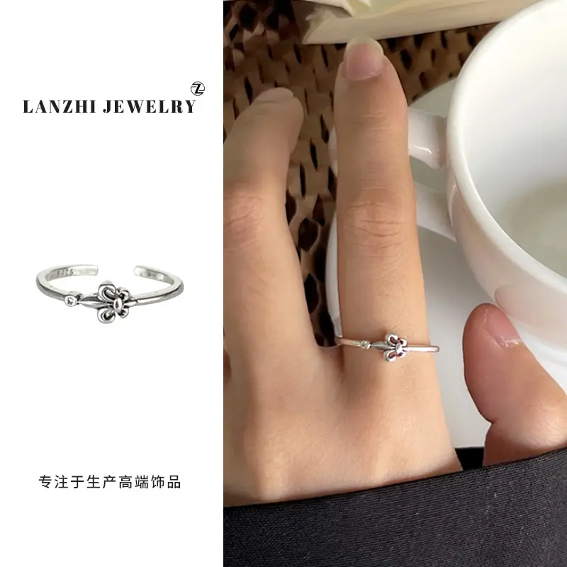 Lanzhi 925 Sterling Silver Ring, Personalized Punk Exaggerated Design Jewelry, Hip-Hop Open Ring, Non-Fading Niche
