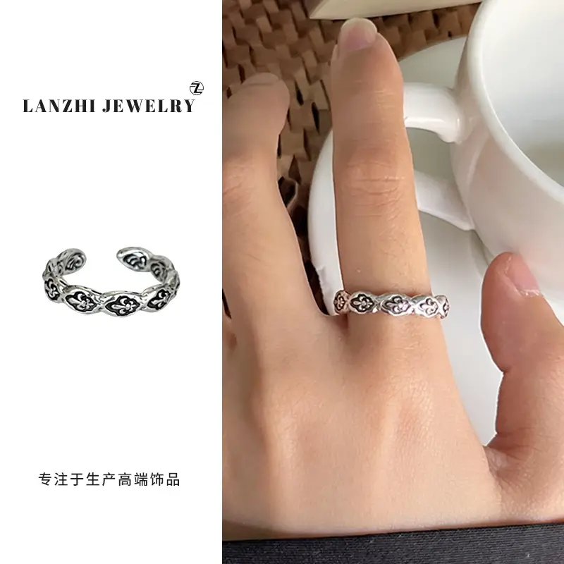 Lanzhi 925 Sterling Silver Ring, Personalized Punk Exaggerated Design Jewelry, Hip-Hop Open Ring, Non-Fading Niche