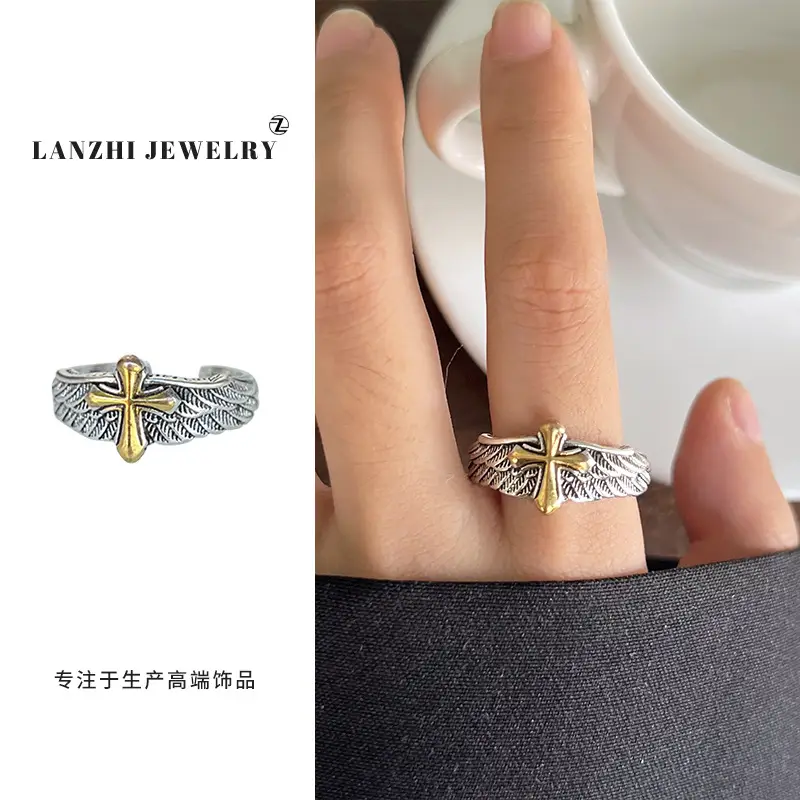 Lanzhi 925 Sterling Silver Ring, Personalized Punk Exaggerated Design Jewelry, Hip-Hop Open Ring, Non-Fading Niche