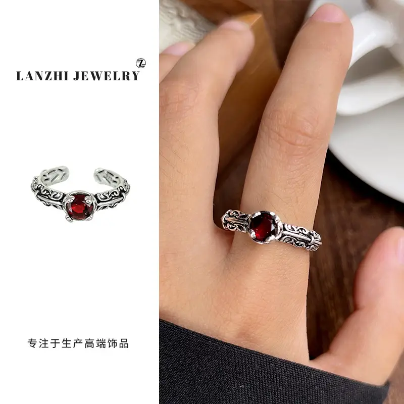 Lanzhi 925 Sterling Silver Ring, Personalized Punk Exaggerated Design Jewelry, Hip-Hop Open Ring, Non-Fading Niche
