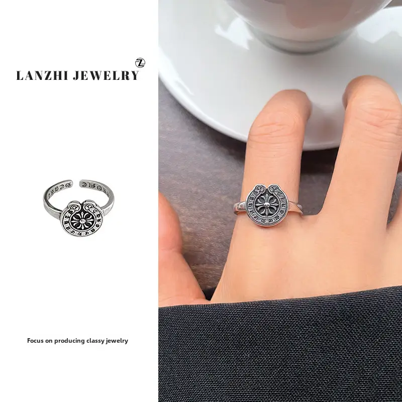Lanzhi 925 Sterling Silver Ring, Personalized Punk Exaggerated Design Jewelry, Hip-Hop Open Ring, Non-Fading Niche