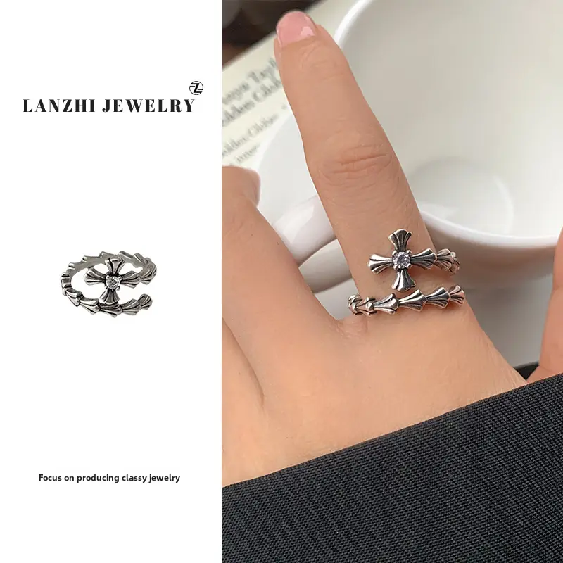 Lanzhi 925 Sterling Silver Ring, Personalized Punk Exaggerated Design Jewelry, Hip-Hop Open Ring, Non-Fading Niche