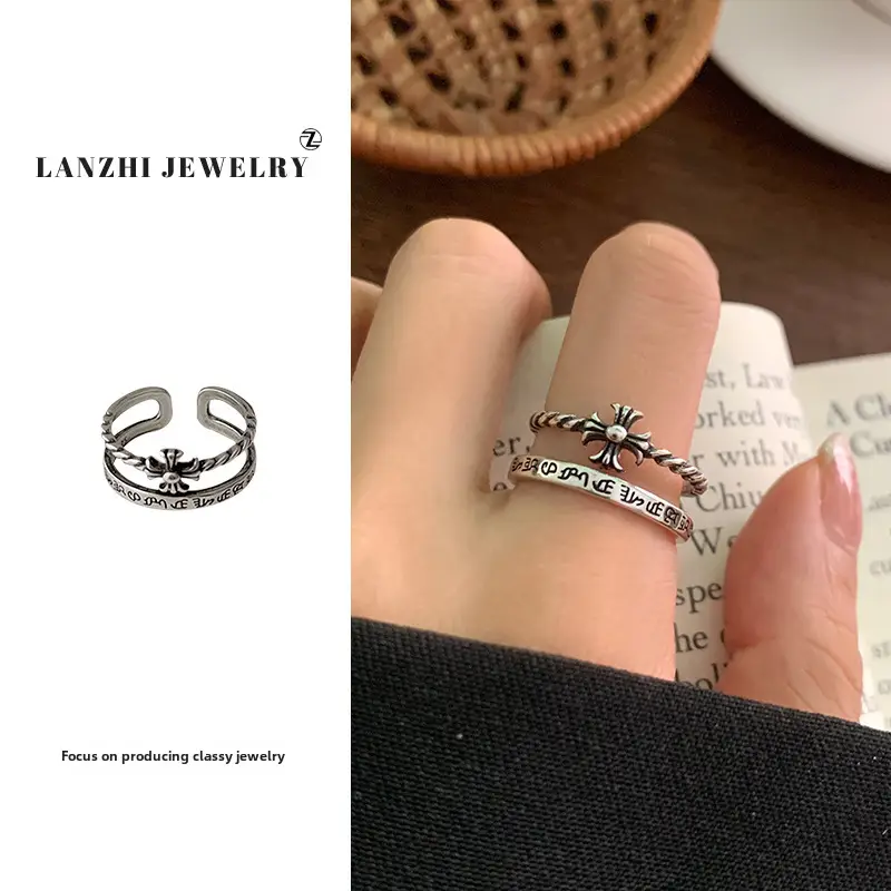 Lanzhi 925 Sterling Silver Ring, Personalized Punk Exaggerated Design Jewelry, Hip-Hop Open Ring, Non-Fading Niche