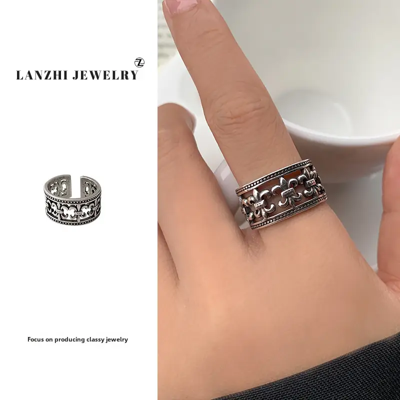 Lanzhi 925 Sterling Silver Ring, Personalized Punk Exaggerated Design Jewelry, Hip-Hop Open Ring, Non-Fading Niche