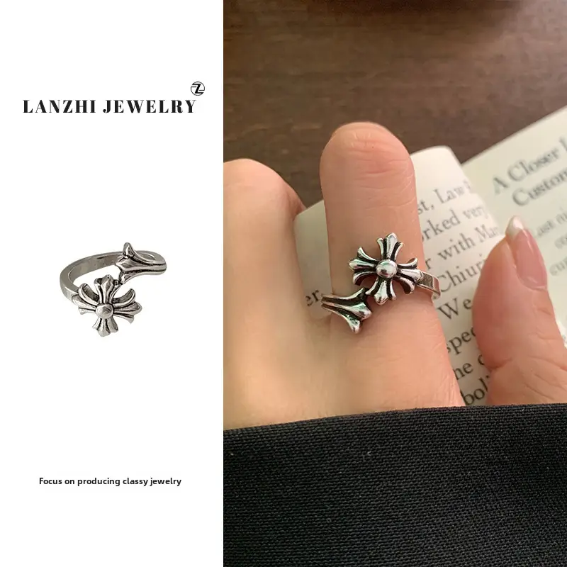 Lanzhi 925 Sterling Silver Ring, Personalized Punk Exaggerated Design Jewelry, Hip-Hop Open Ring, Non-Fading Niche