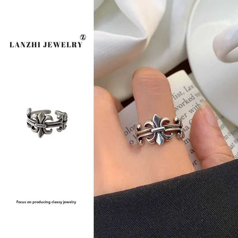 Lanzhi 925 Sterling Silver Ring, Personalized Punk Exaggerated Design Jewelry, Hip-Hop Open Ring, Non-Fading Niche