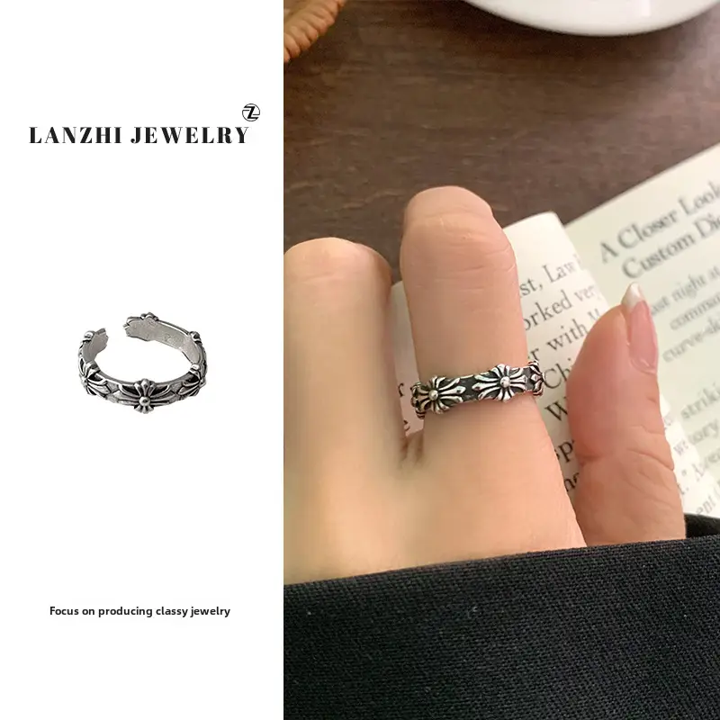 Lanzhi 925 Sterling Silver Ring, Personalized Punk Exaggerated Design Jewelry, Hip-Hop Open Ring, Non-Fading Niche