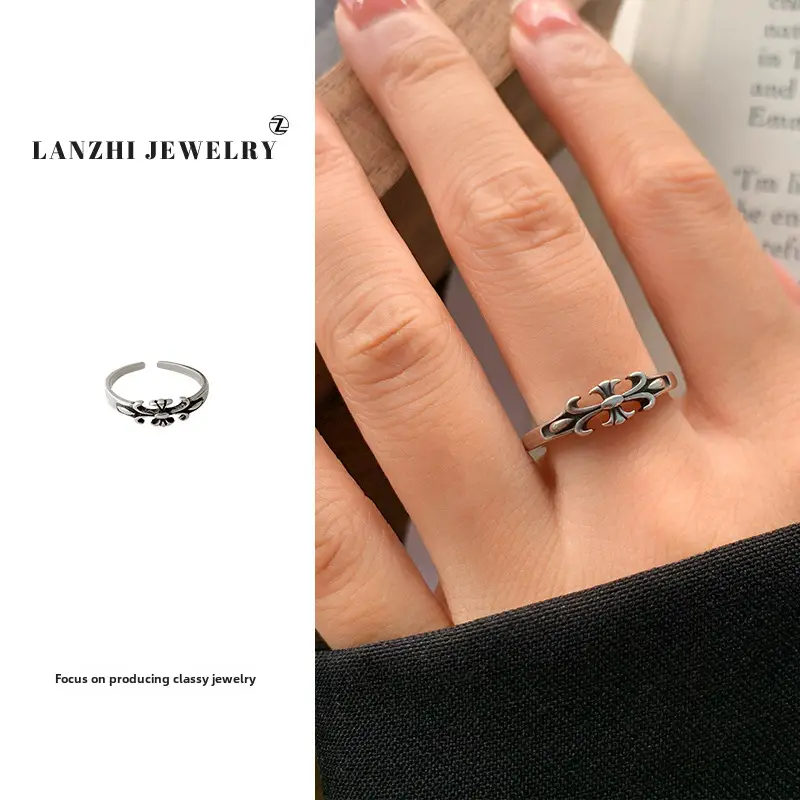 Lanzhi 925 Sterling Silver Ring, Personalized Punk Exaggerated Design Jewelry, Hip-Hop Open Ring, Non-Fading Niche