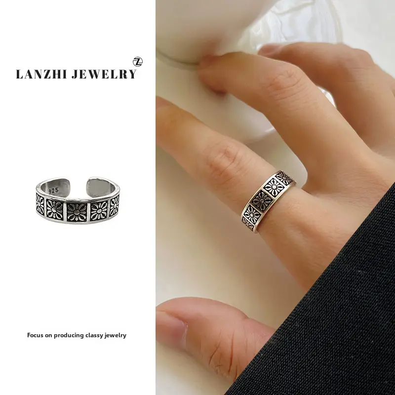 Lanzhi 925 Sterling Silver Ring, Personalized Punk Exaggerated Design Jewelry, Hip-Hop Open Ring, Non-Fading Niche