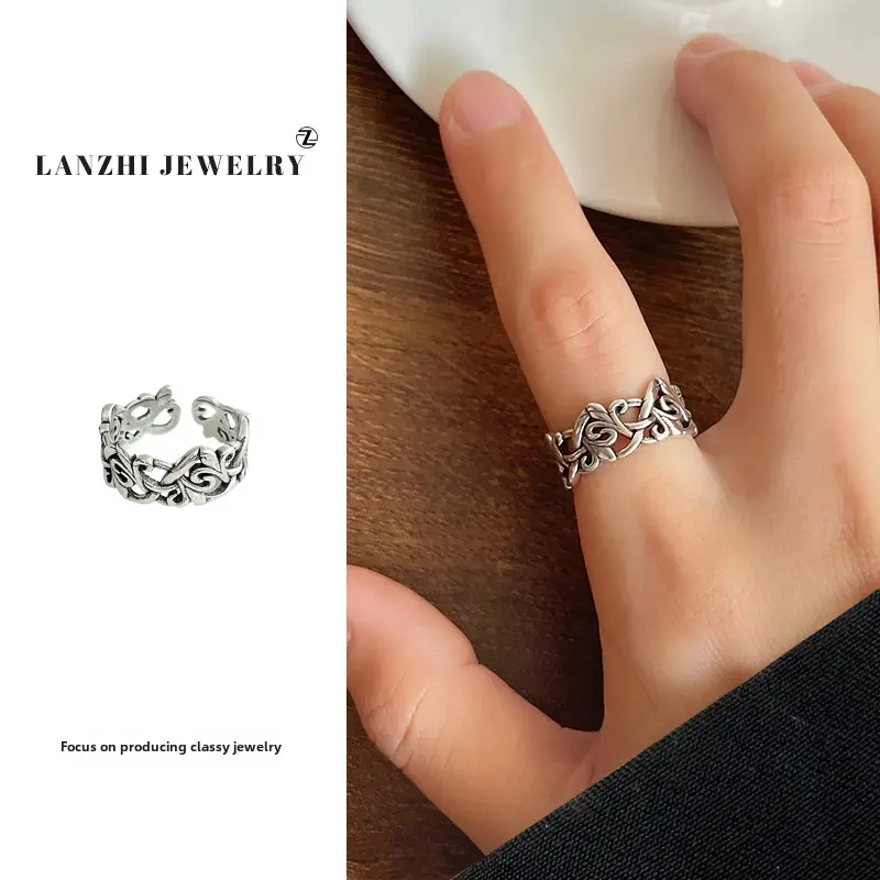 Lanzhi 925 Sterling Silver Ring, Personalized Punk Exaggerated Design Jewelry, Hip-Hop Open Ring, Non-Fading Niche