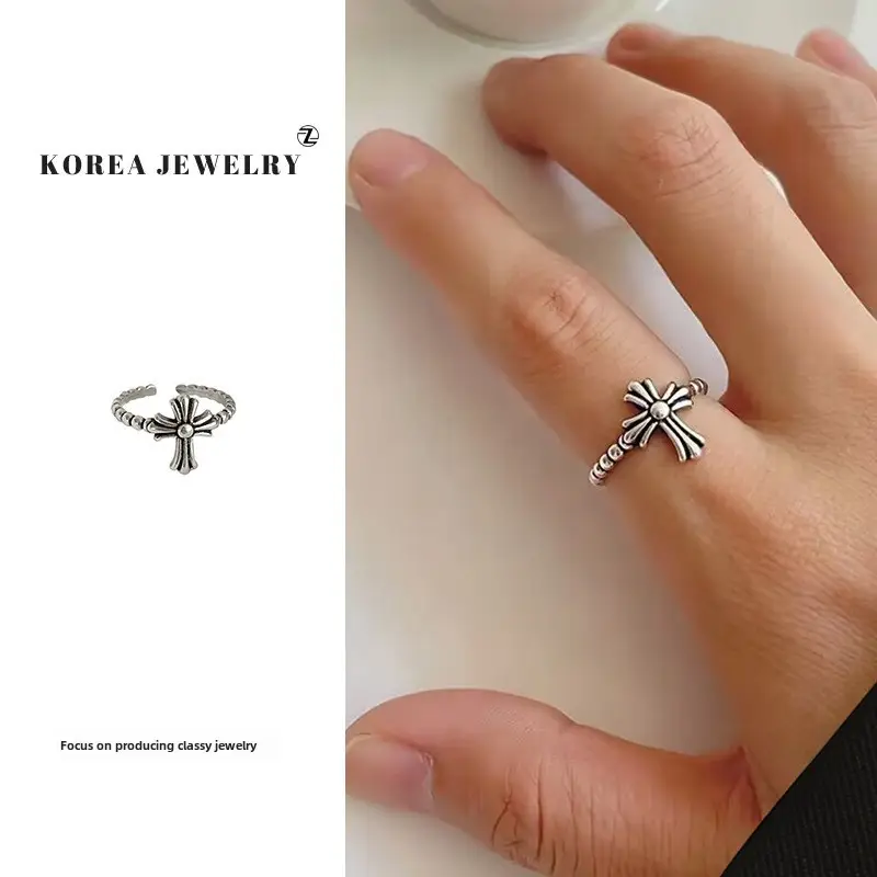 Lanzhi 925 Sterling Silver Ring, Personalized Punk Exaggerated Design Jewelry, Hip-Hop Open Ring, Non-Fading Niche