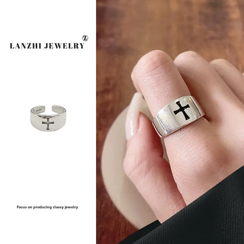 Lanzhi 925 Sterling Silver Ring, Personalized Punk Exaggerated Design Jewelry, Hip-Hop Open Ring, Non-Fading Niche